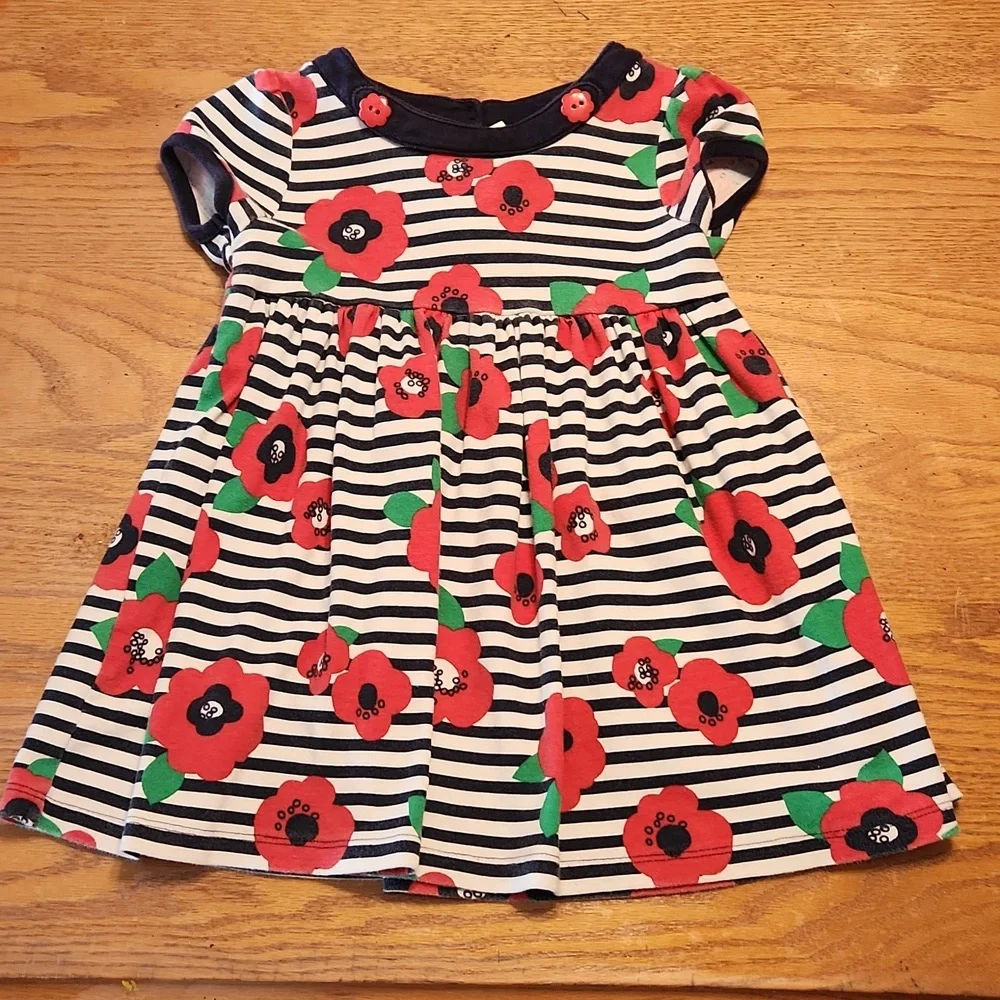 🍒Gymboree Girl's Short-Sleeved Dress Size 3 Red and Blue Striped